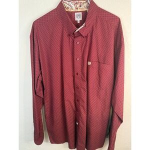 CINCH XXL Burgundy Geometric Print Long Sleeve‎ Button Up Western Shirt Mens